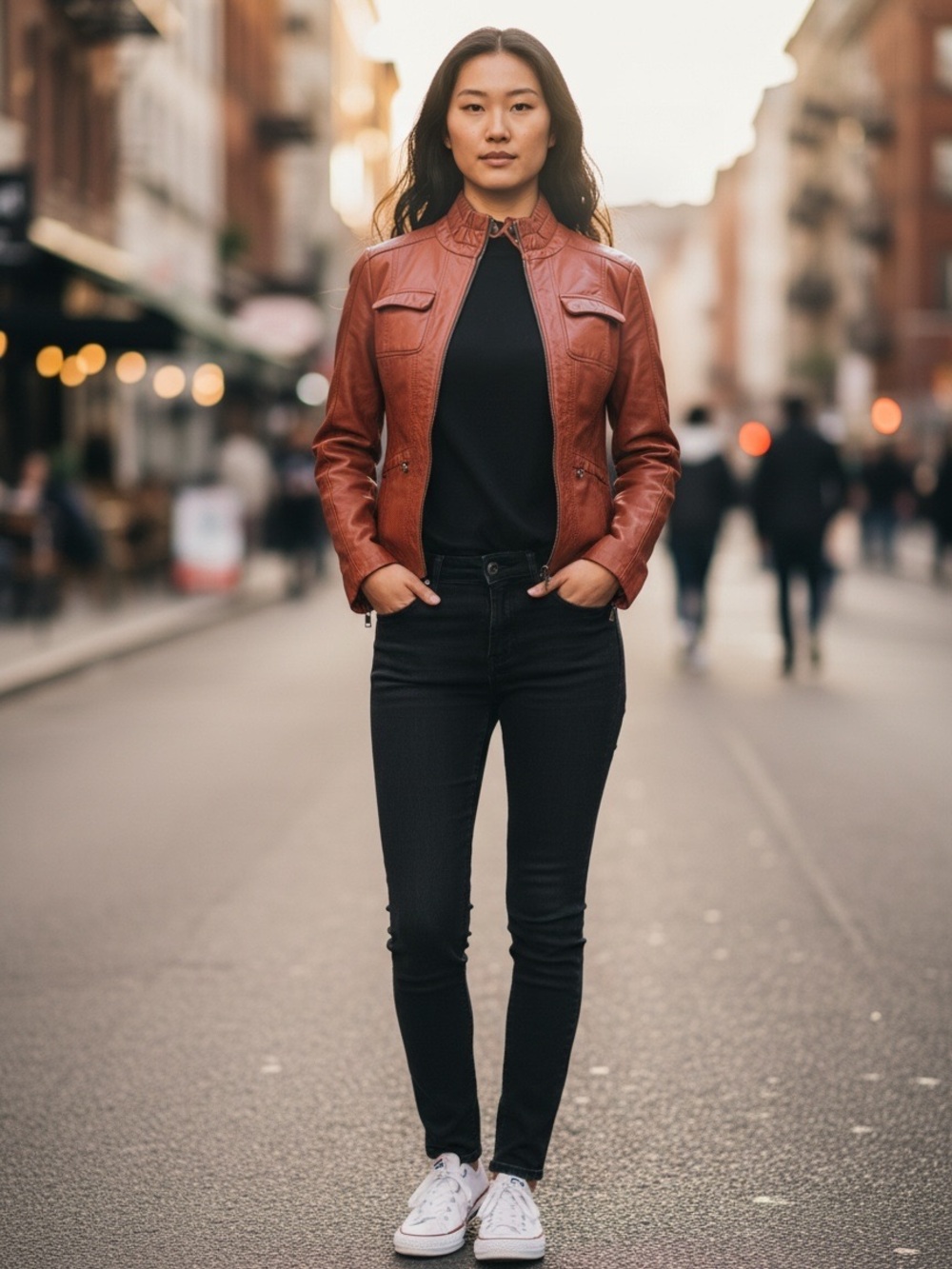 Danier Women's Rust Brown Leather Moto Jacket